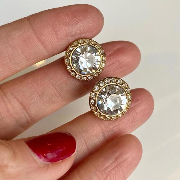 Givenchy Jewelry - VTG Givenchy Gold-Tone Swarovski Crystal Halo Stud Earrings